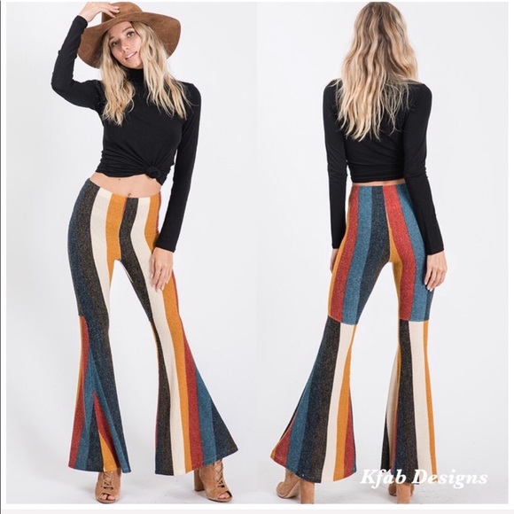 ❤️LAST 2! Multi Stripe High Waist Brushed Flares - Picture 3 of 10